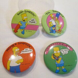 4 - BART SIMPSON Pins Buttons / 1989 / Matt Groening / Fox / Homer Marge Maggie